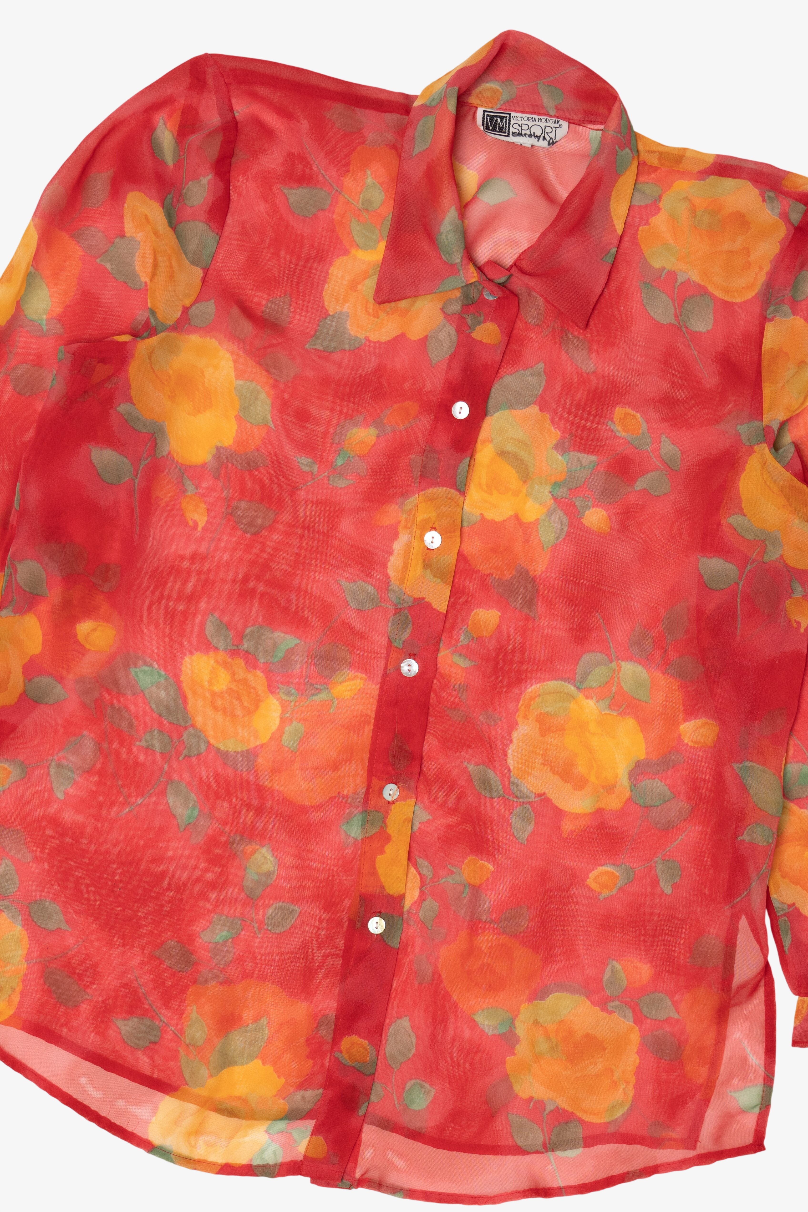 Vintage Red Floral Victoria Morgan Sport Blouse (1980s)