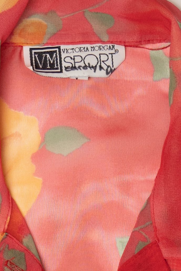 Vintage Red Floral Victoria Morgan Sport Blouse (1980s)