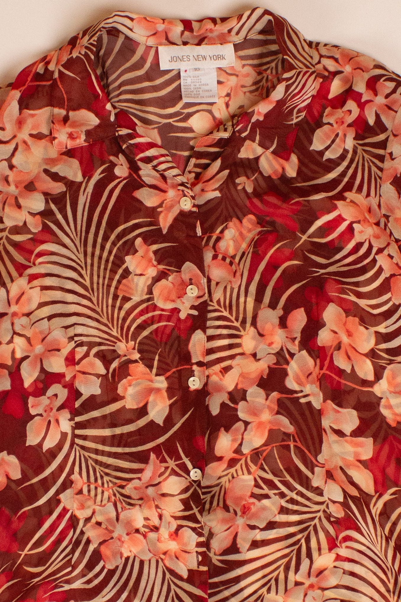 Vintage Sheer Silk Floral Button Up Blouse (1990s)