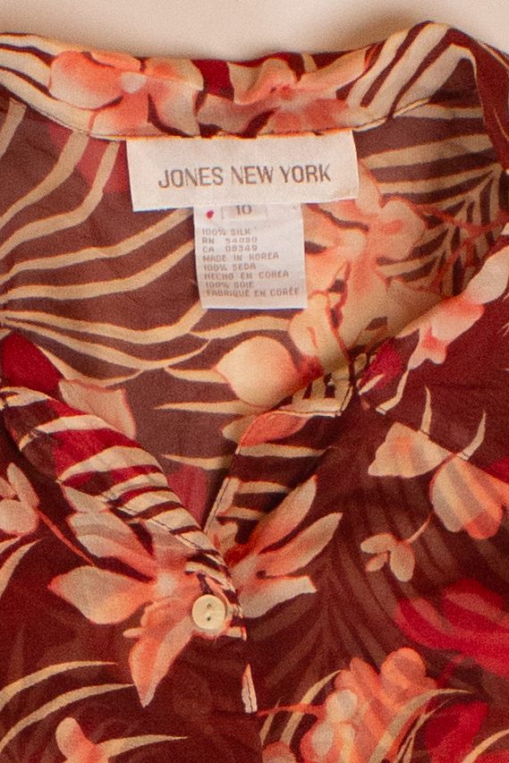 Vintage Sheer Silk Floral Button Up Blouse (1990s)