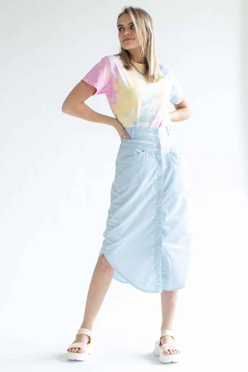 Vintage Blue Button Front Skirt