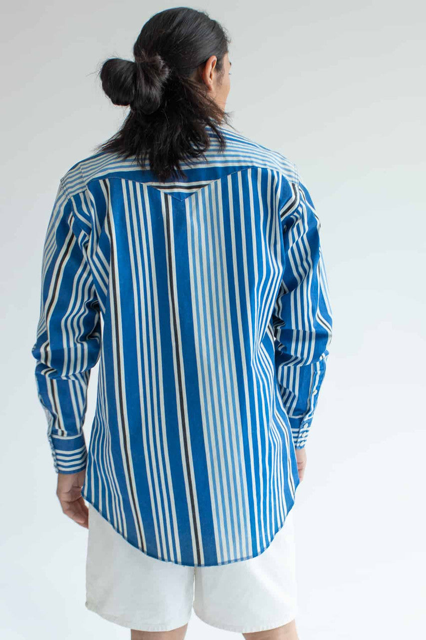Vintage Blue Striped Wrangler Button Up Shirt