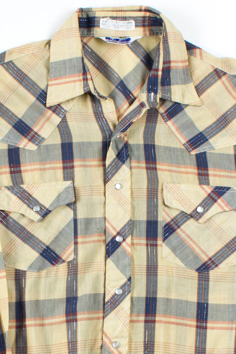 Beige Metallic Plaid Button Up Shirt