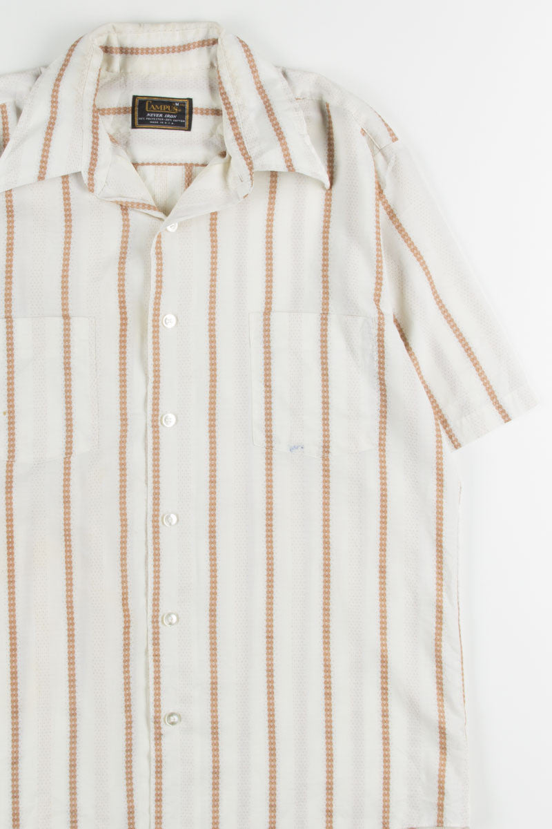 Beige Striped Button Up Shirt 1