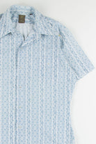 Blue Floral Patterned Butterfly Collar Button Up Shirt