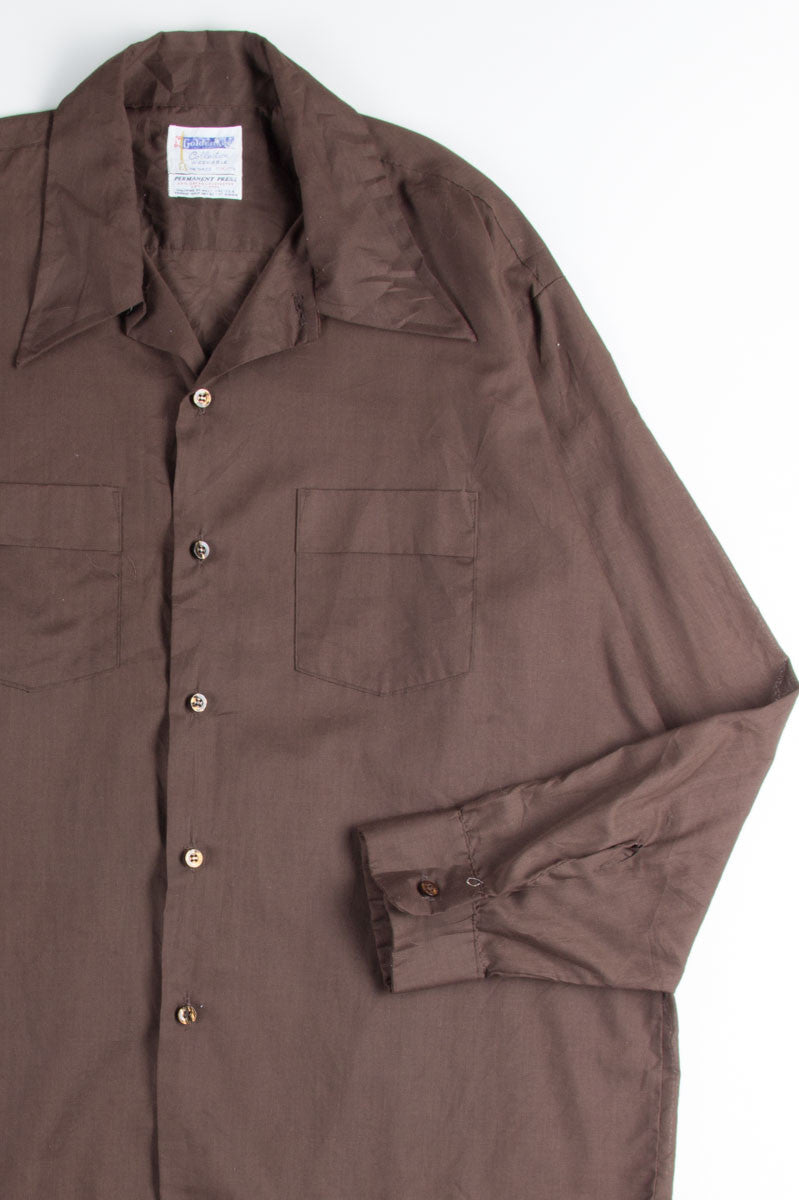 Brown Butterfly Collar Button Up Shirt 1