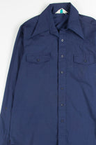 Blue Double Pocket Butterfly Collar Button Up Shirt