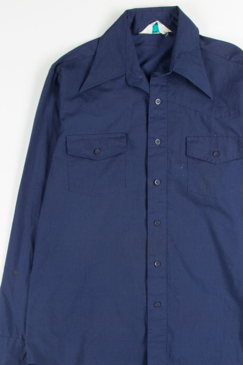 Blue Double Pocket Butterfly Collar Button Up Shirt