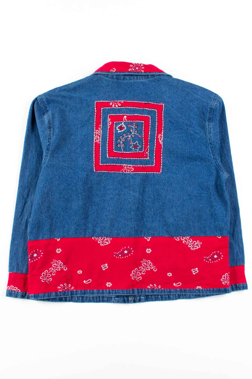 Bandana Print Denim Button Up Shirt
