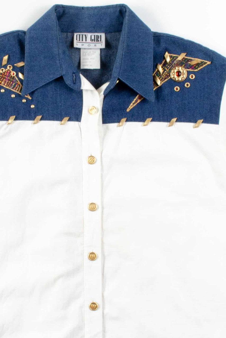 Gold Embroidered Button Up Shirt