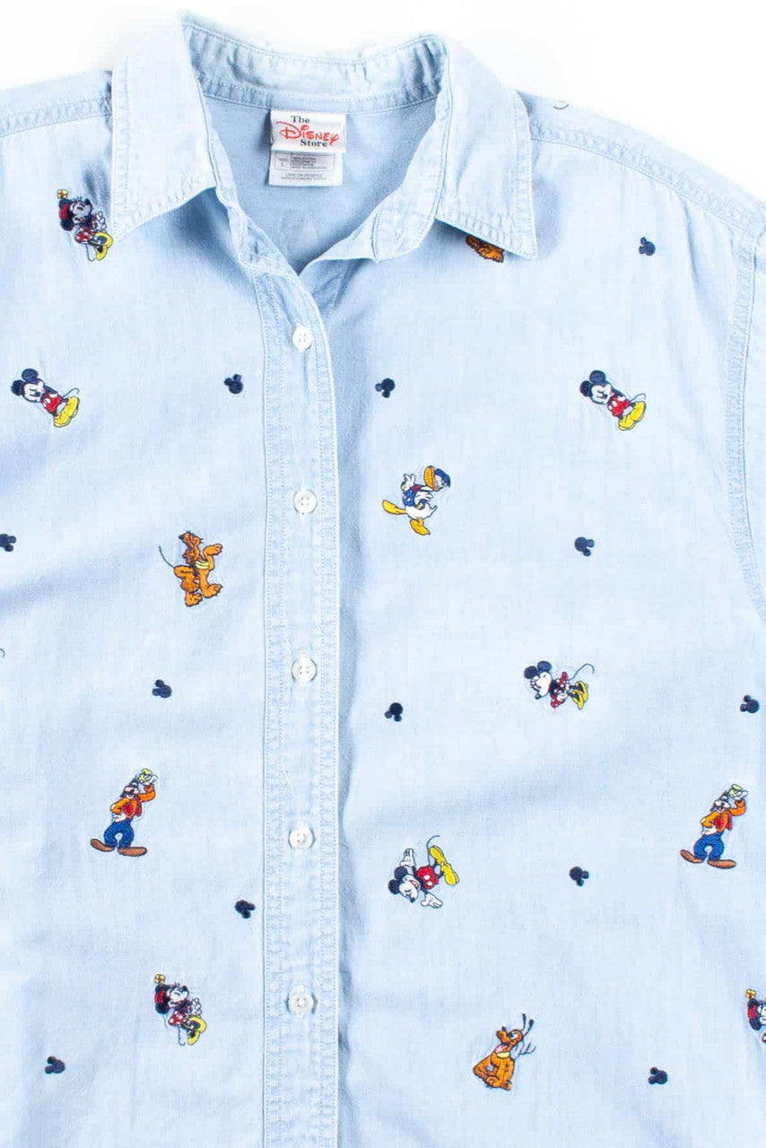 Disney Embroidered Chambray Button Up Shirt
