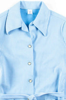 Blue Ribbed Button Up Shirt With Sash