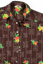 Brown Floral Pattern Button Up Shirt