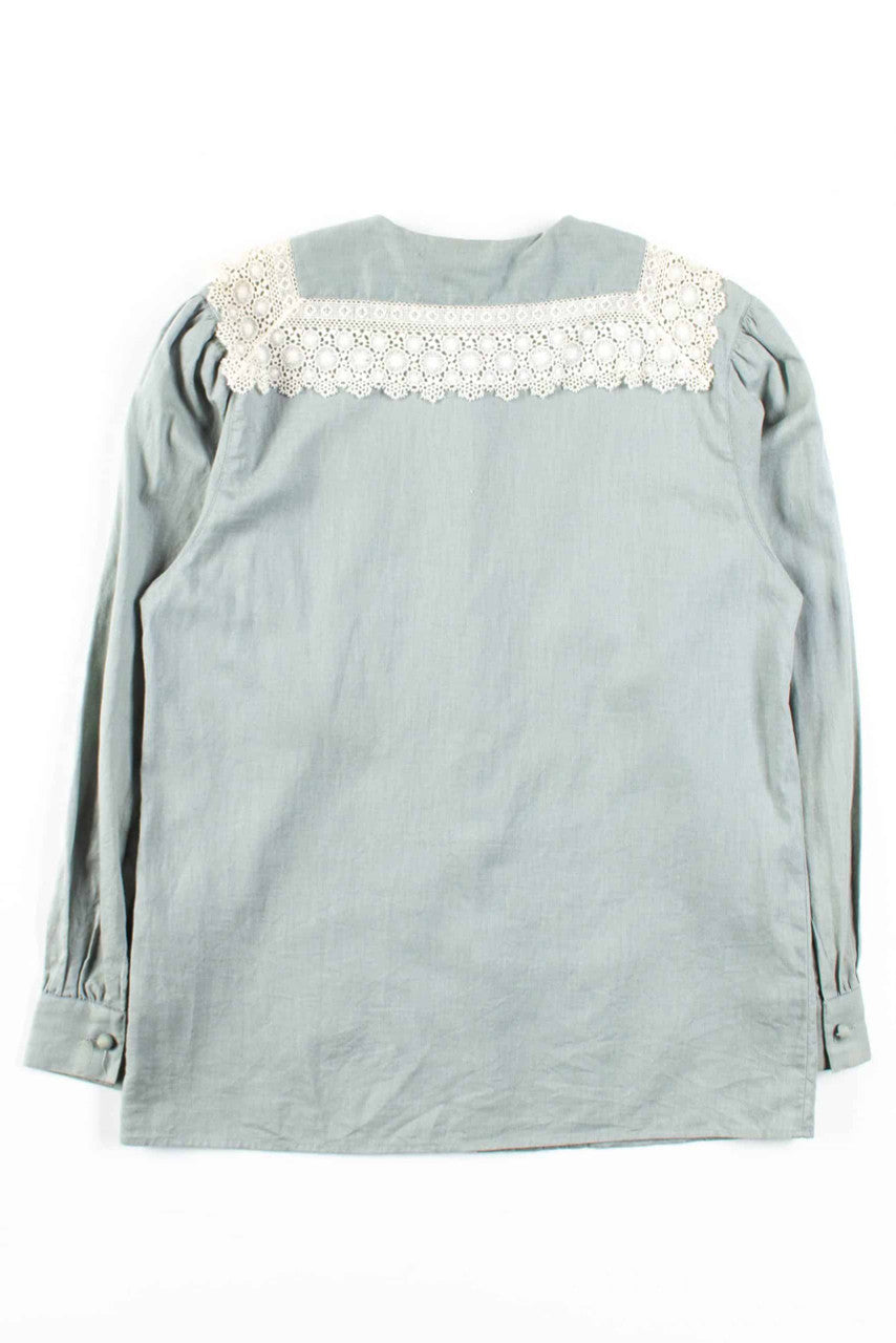 Sage Lace Collar Button Up Shirt