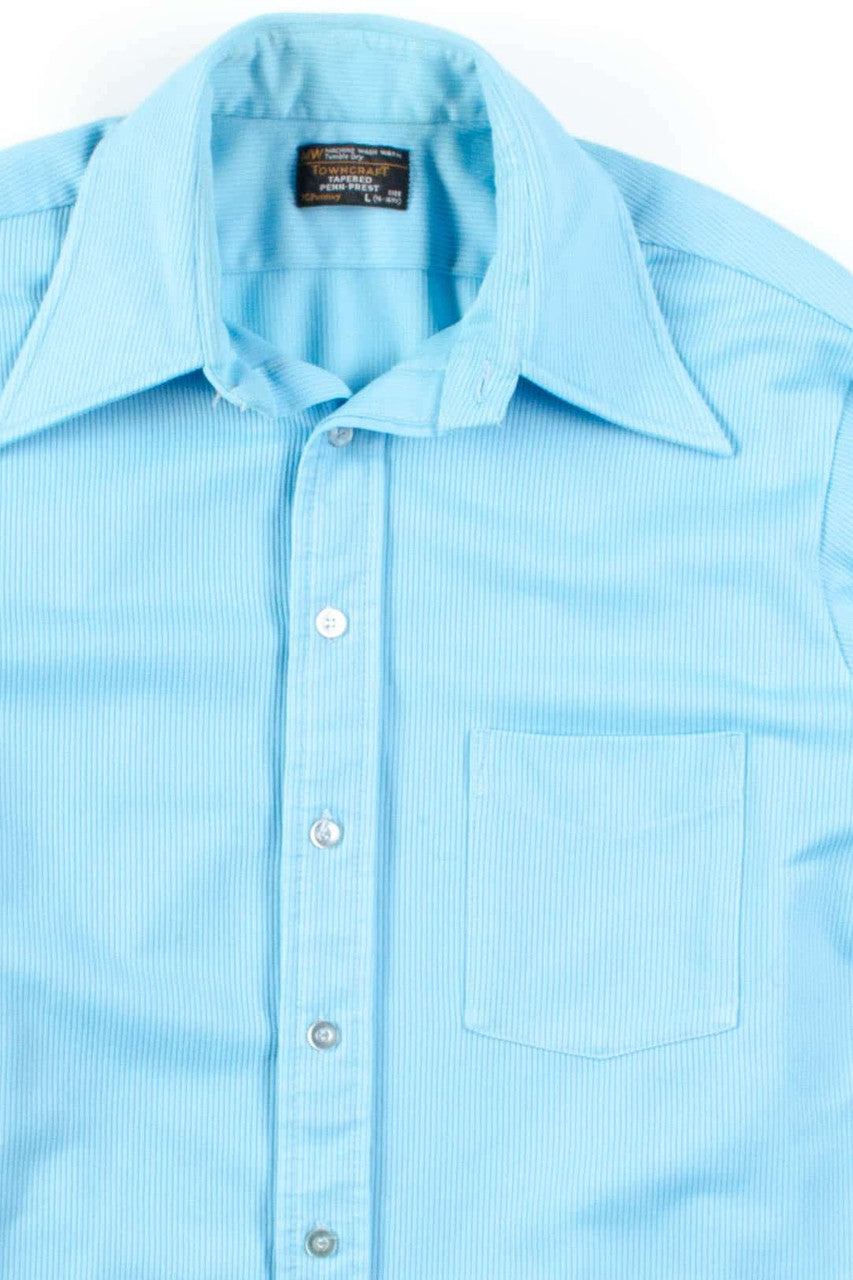 Blue Ribbed Butterfly Collar Button Up Shirt