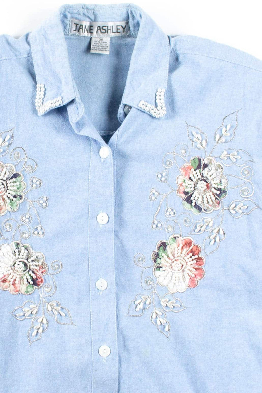 Beaded Floral Button Up Shirt