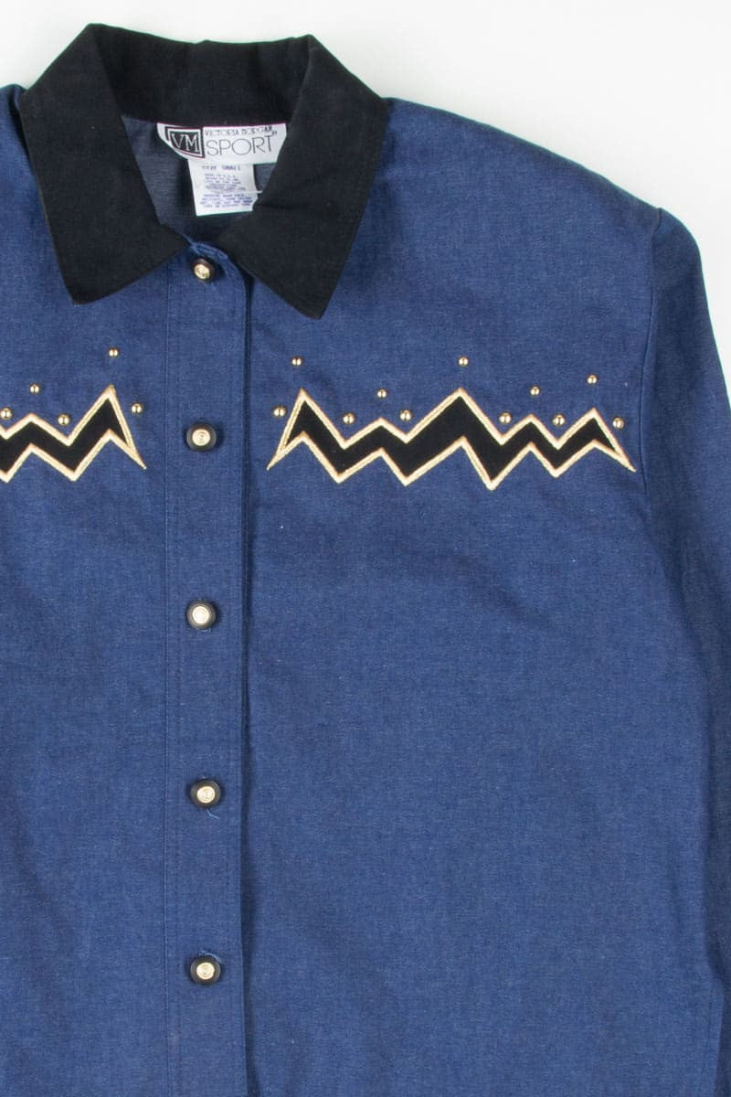 Zig Zag Embroidered Chambray Vintage Top