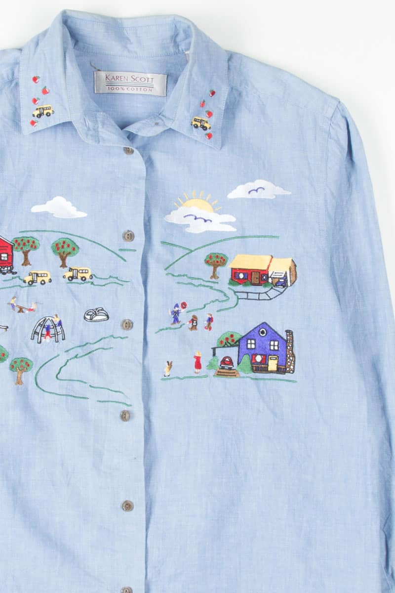 Embroidered School Bus Button Up Shirt