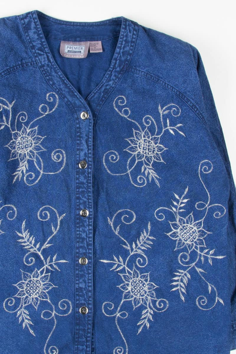 Floral Embroidered Chambray Button Up Shirt