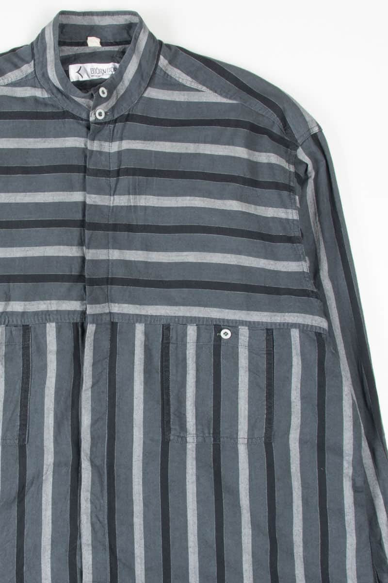 Grey Block Striped Button Up Shirt
