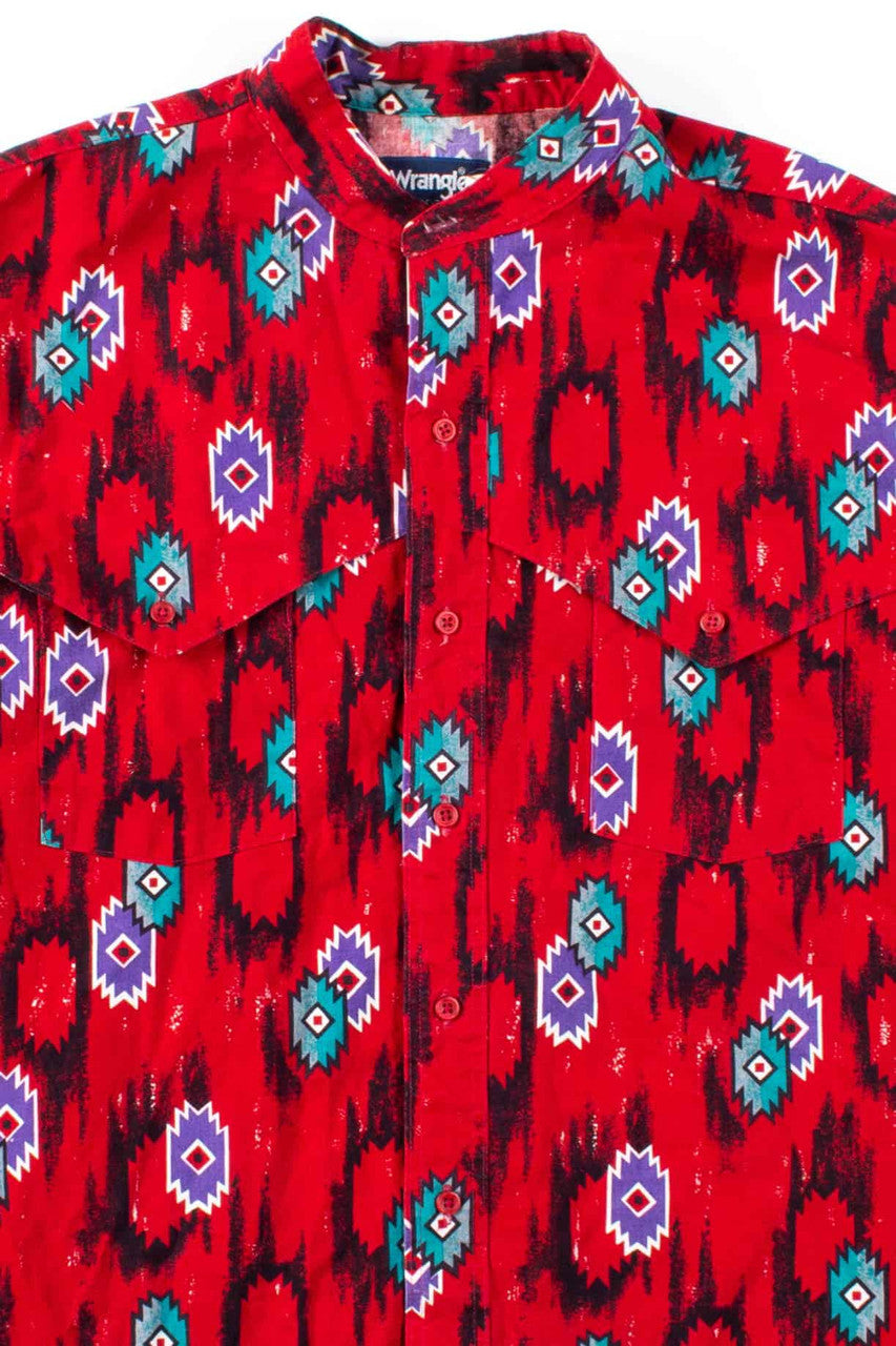 Band Collar Wrangler Cowboy Button Up Shirt