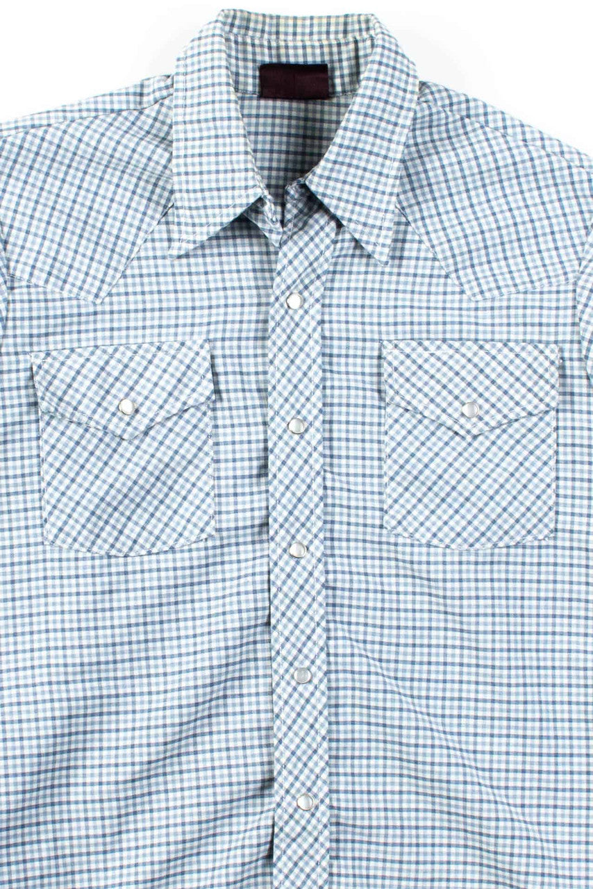 Blue Plaid Snap Button Up Shirt