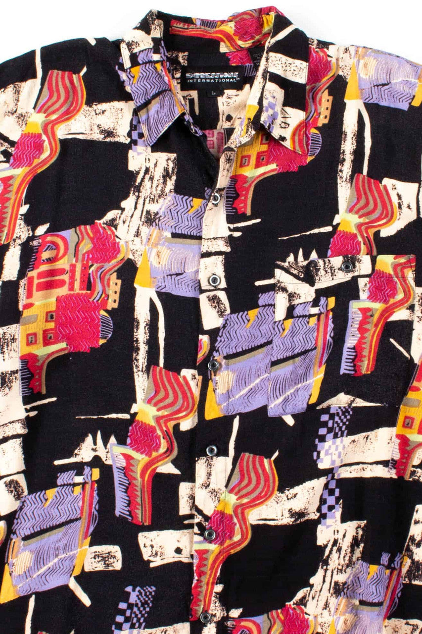 Black Checker Abstract Button Up Shirt