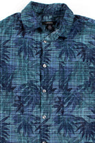 Blue Green Palm Leaves Button Up Shirt