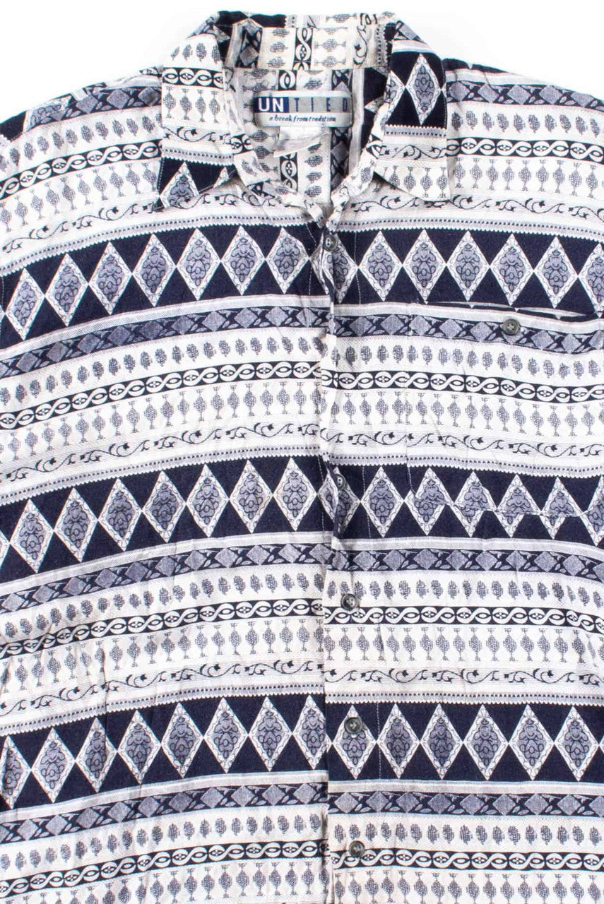White & Navy Diamonds Button Up Shirt