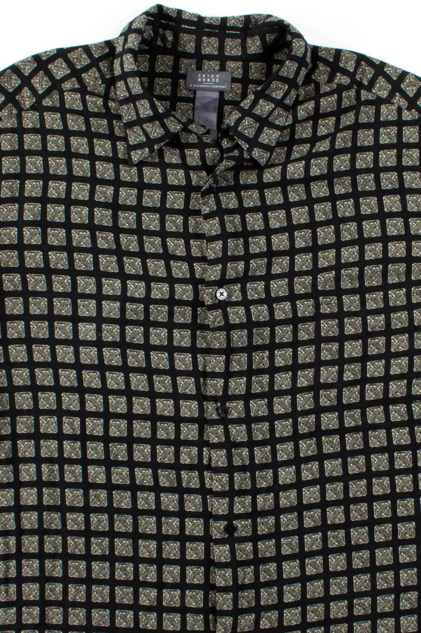 Black Cross Squares Button Up Shirt