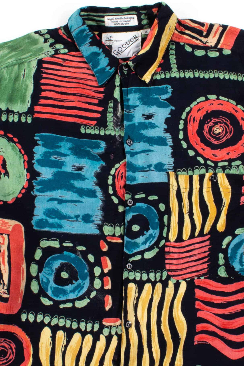 Black Multicolor Abstract Button Up Shirt