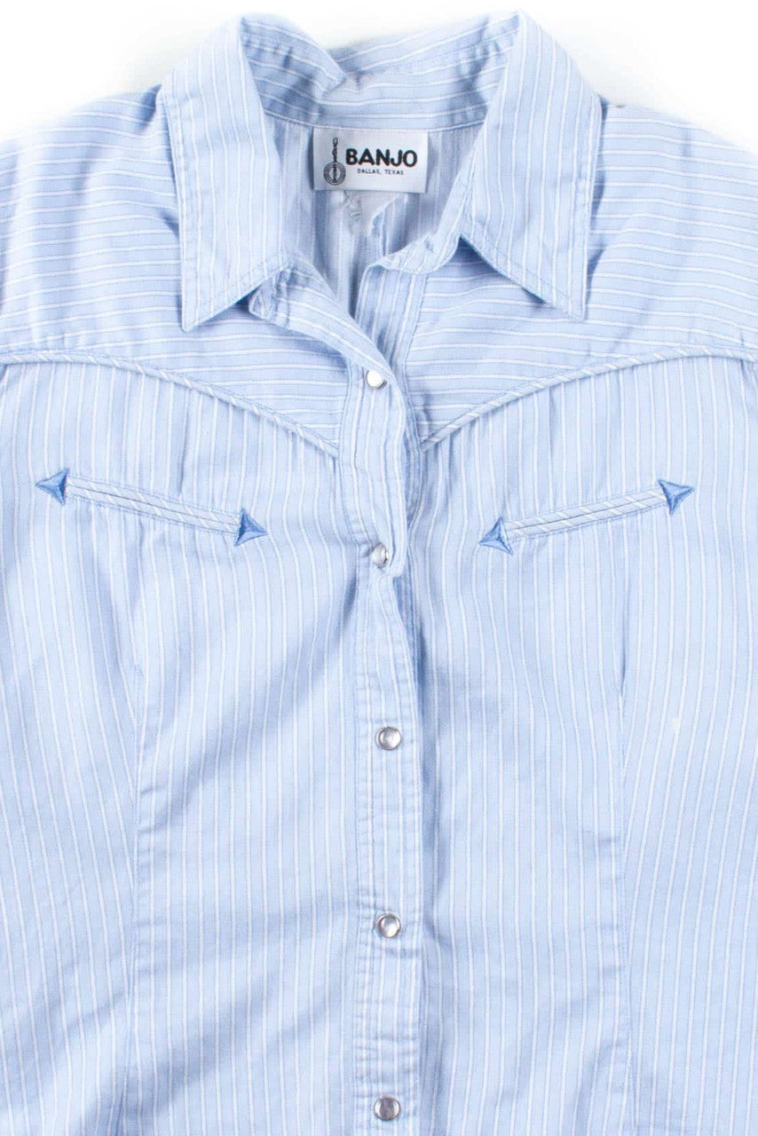 Blue Striped Snap Button Up Shirt