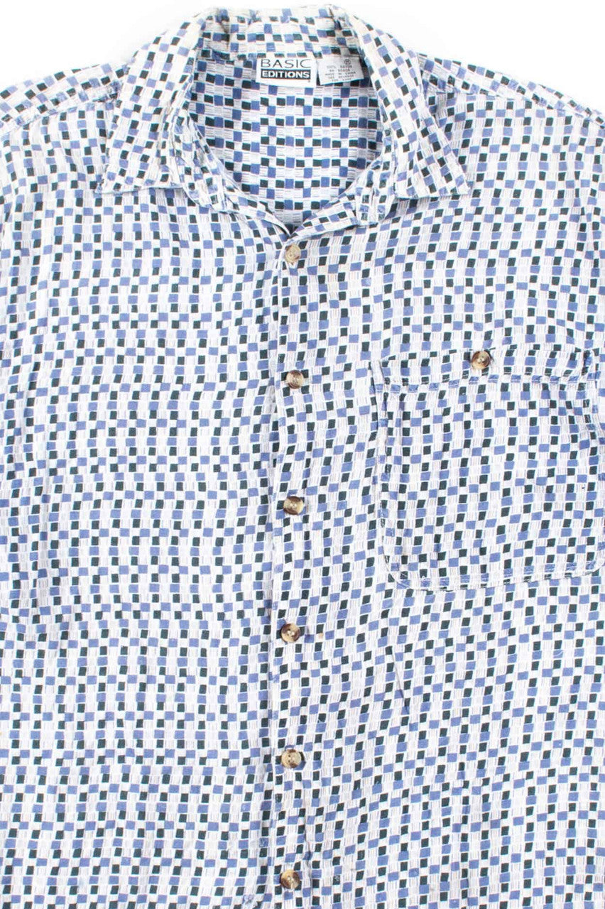 Blue Squares Rayon Button Up Shirt