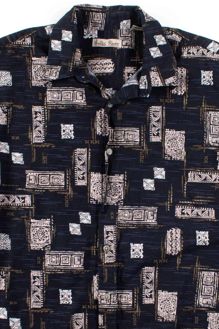 Black Stamp Pattern Button Up Shirt