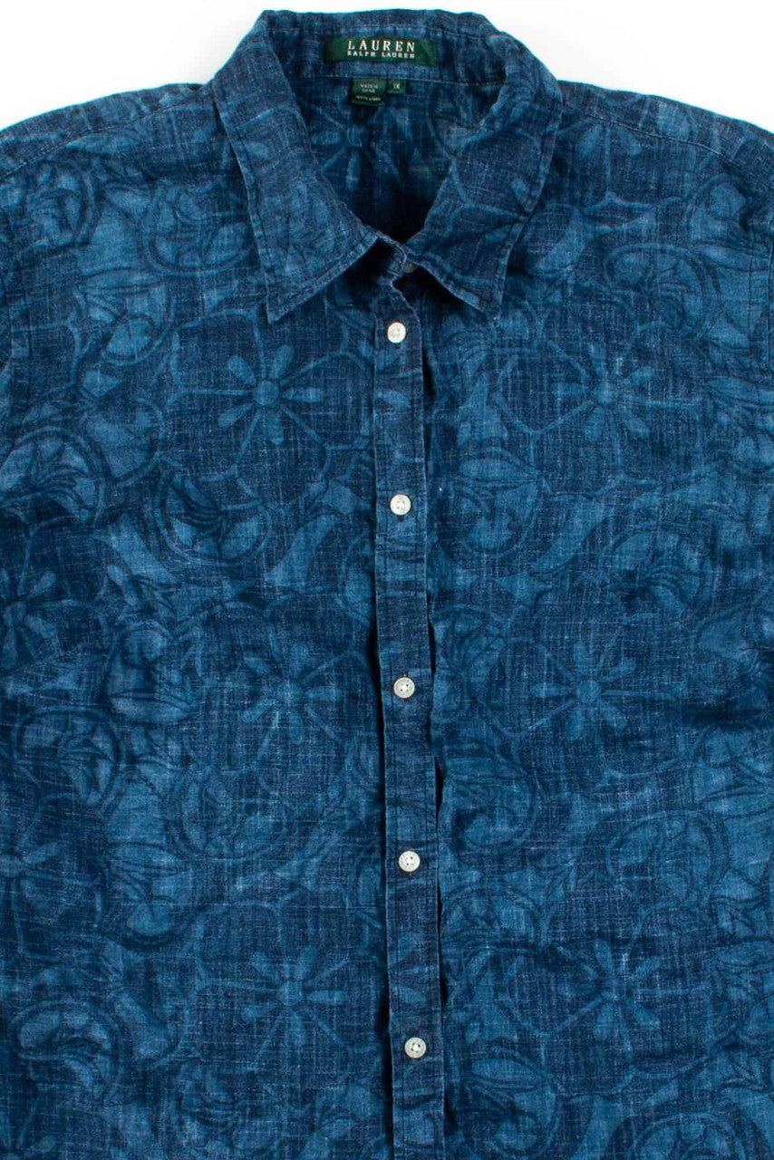 Blue Floral Linen Button Up Shirt