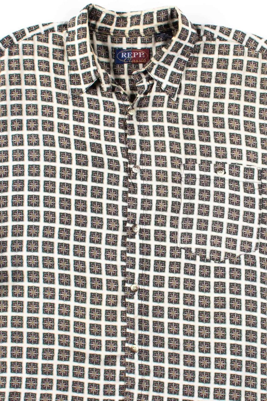 Floral Squares Rayon Button Up Shirt