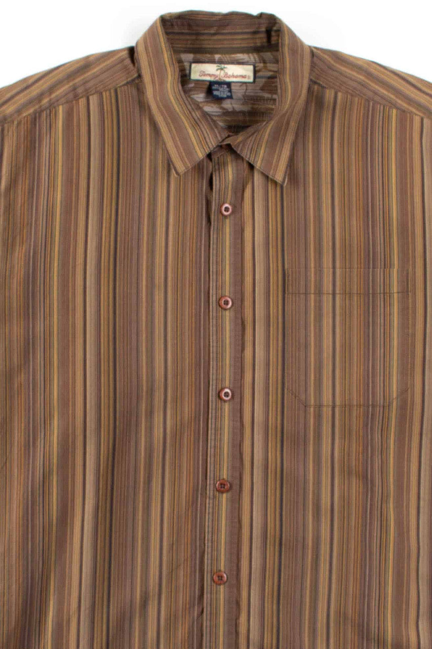 Brown Dense Striped Button Up Shirt