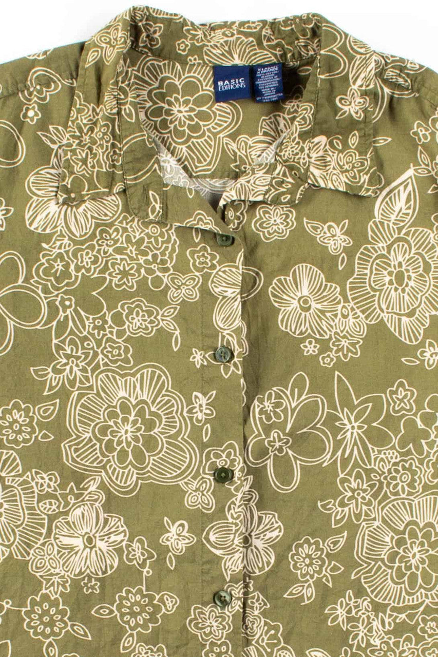 Olive Floral Button Up Shirt