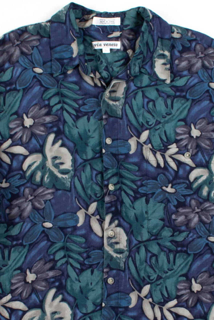 Navy Watercolor Floral Button Up Shirt