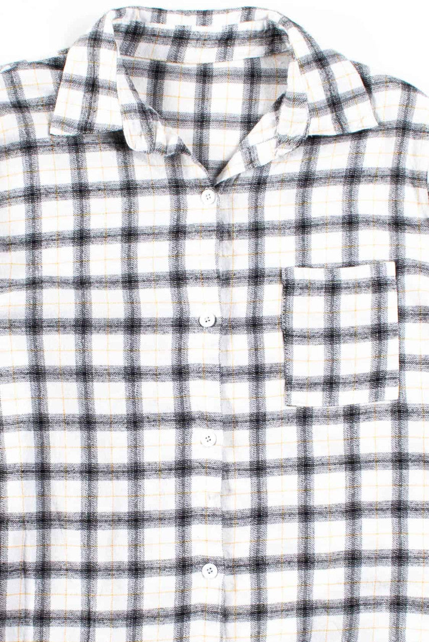 Black & White Plaid 3/4 Sleeve Button Up Shirt