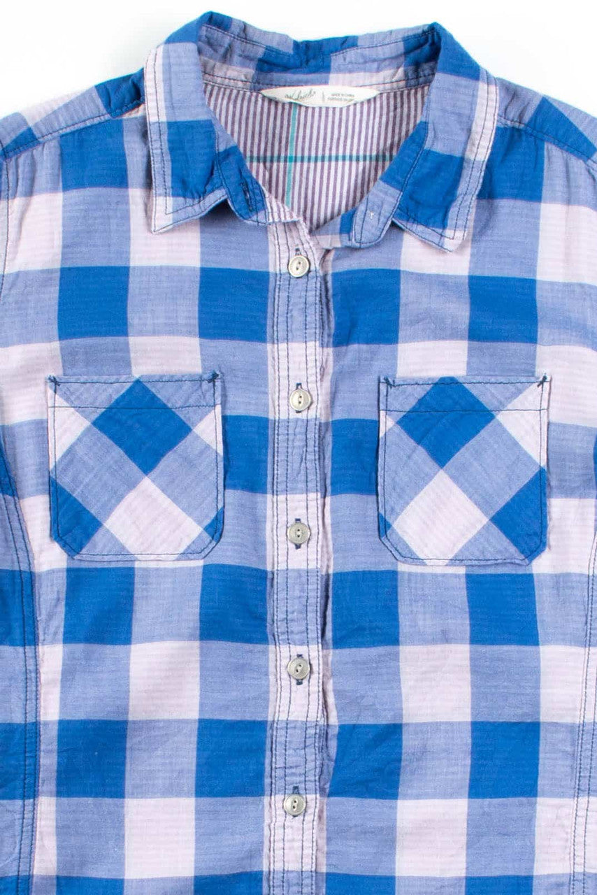 Blue & White Plaid Button Up Shirt