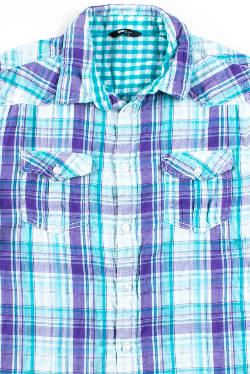 Blue & Purple Short Sleeve Button Up Shirt