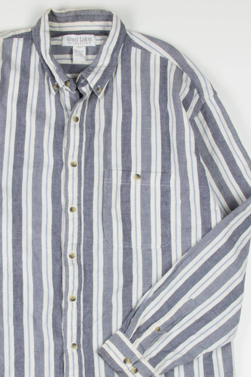 Blue Vertical Striped Button Up Shirt 1