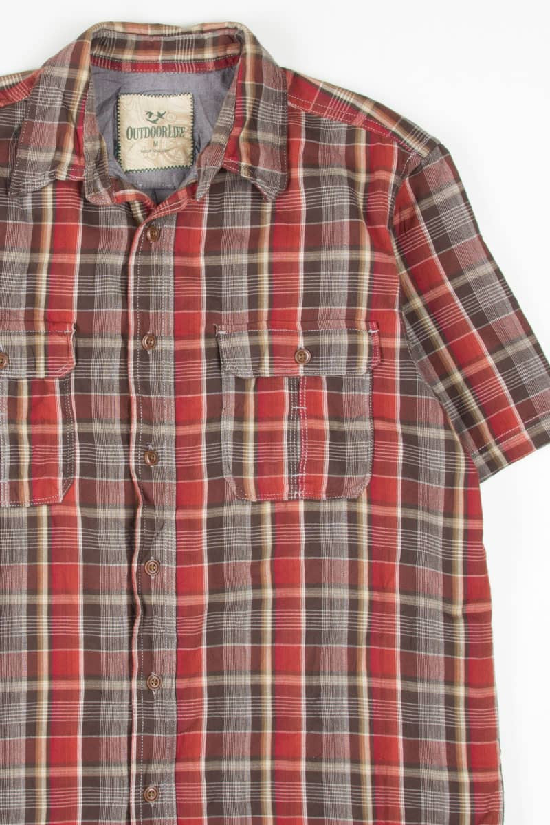 Plaid Short Sleeve Double Layer Button Up Shirt 766