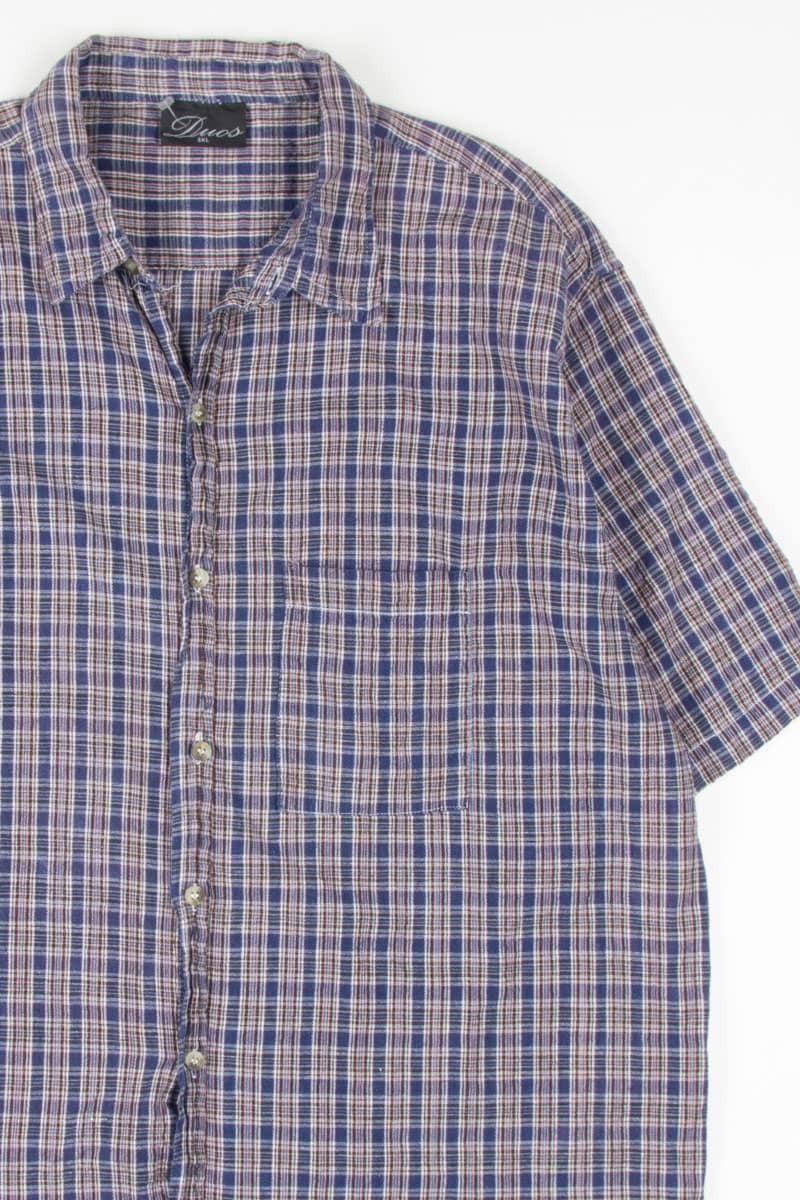 Blue Plaid Short Sleeve Button Up Shirt 767