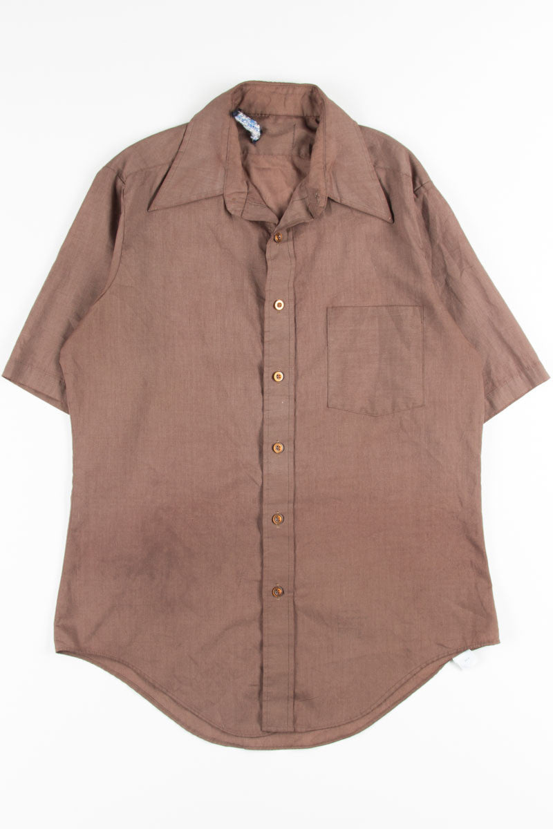 Brown Butterfly Collar Button Up Shirt