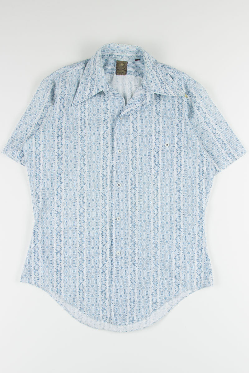 Blue Floral Patterned Butterfly Collar Button Up Shirt
