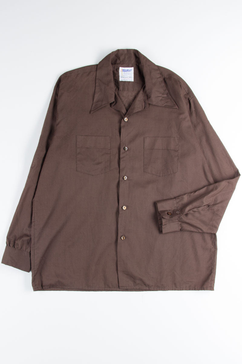 Brown Butterfly Collar Button Up Shirt 1