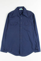 Blue Double Pocket Butterfly Collar Button Up Shirt