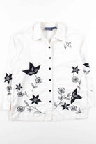 Black & White Embroidered Floral Button Up Shirt